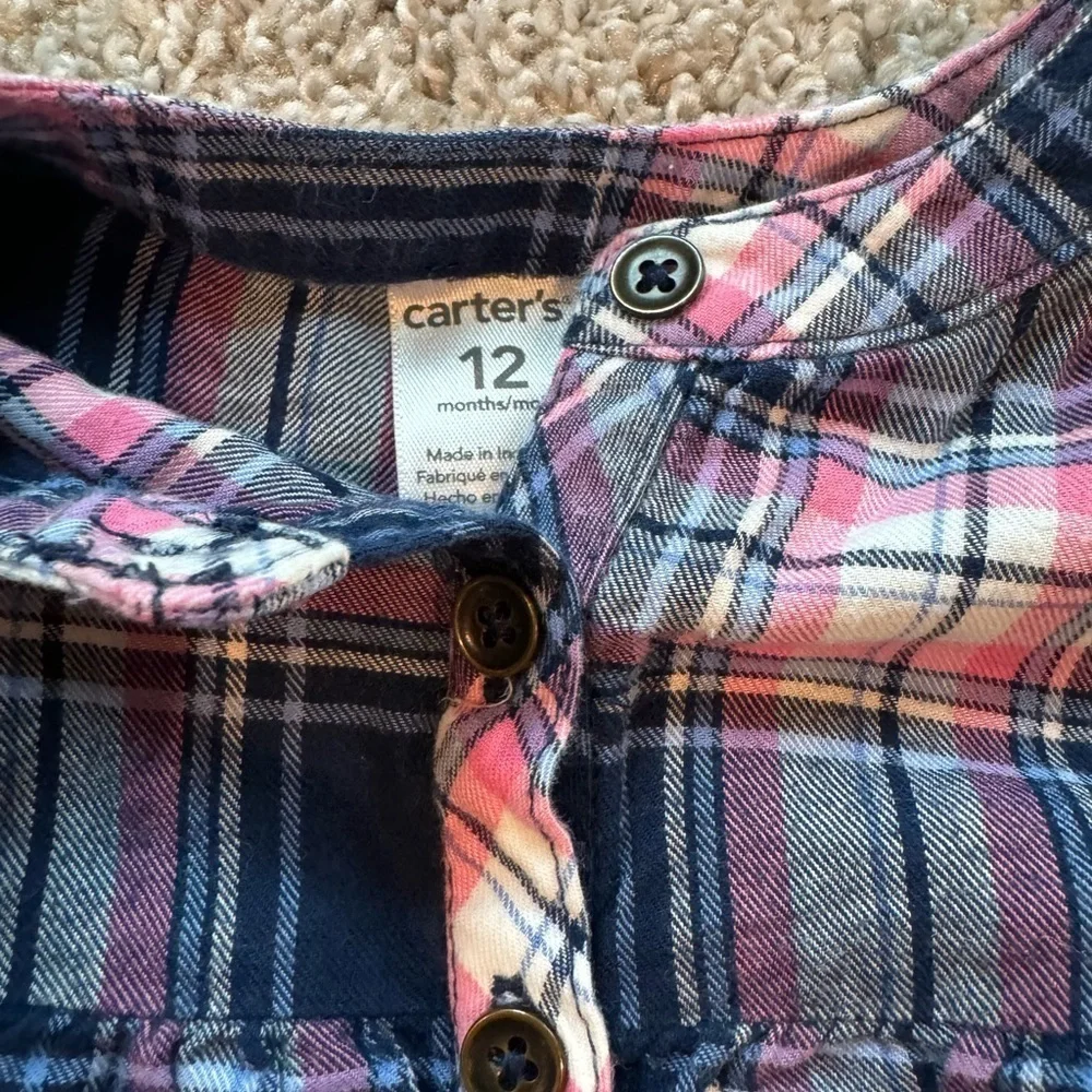 Carter’s Plaid Tunic long sleeve top and Pink Leggings outfit Size 12 Months